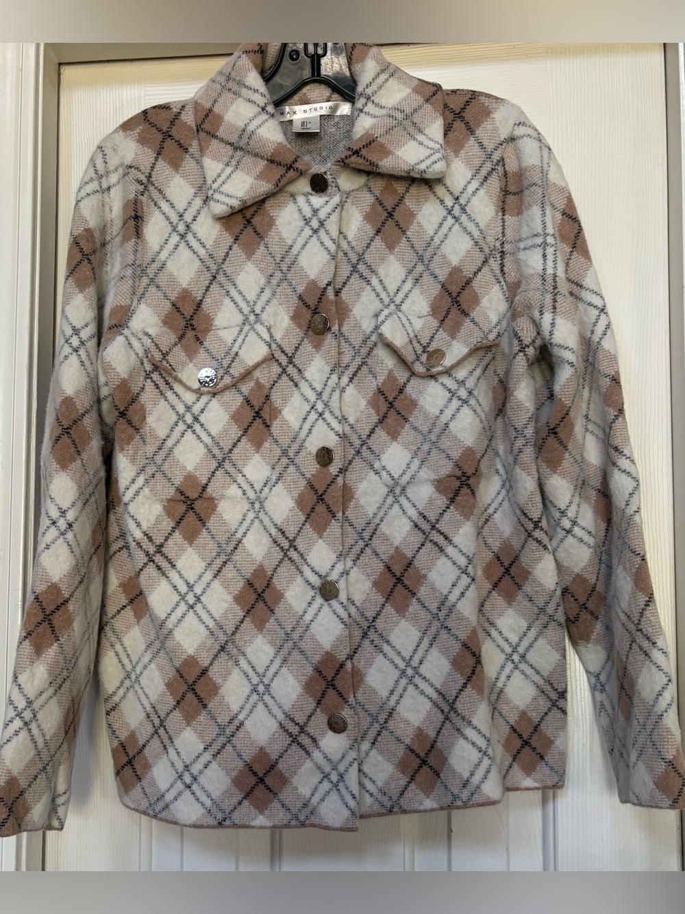 Max Studio Beige & Cream Plaid Shacket